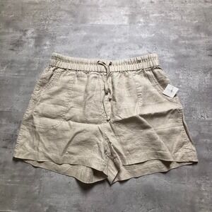 Nomad Drawstring Shorts Women Large Tan 100% Linen Casual Summer Pocket